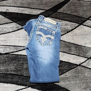 ROCK REVIVAL JULY EMBROIDERED RHINESTONES CUFFED SKINNY DENIM JEAN